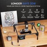 Longer RAY5 20000mW Laser Engraver with Air Assist Kit, 4-in-1 Chuck jaw kit, and 12 Pcs Raiser, CNC, App Offline Control, DIY Engraving Tool for Metal/Glass/Wood, Class 4 Longer