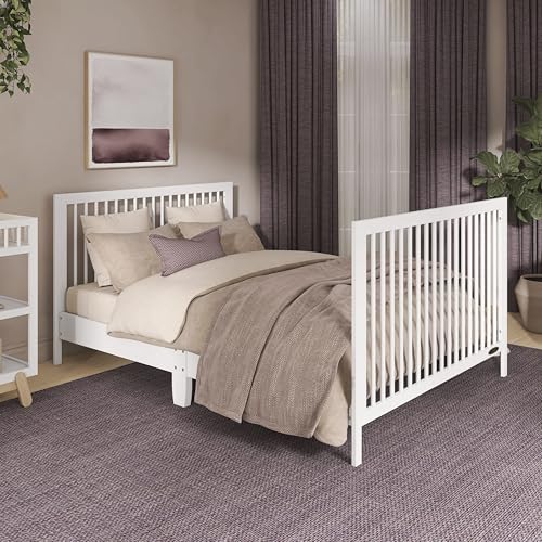 Dream On Me Hygge 5-in-1 Convertible Full-Size Baby Crib in Vintage White Oak, GreenGuard Gold & BSA, Converts to Toddler, Day & Full-Size Bed, Adjustable Mattress Heights, Modern Nursery