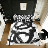 Erosebridal Black White Abstract 7 Piece Comforter Set King Bed in A Bag Modern Graffiti Minimalist Line Bedding Set Simple Sketch Cool Unique Geometric Sheet Set Ink Painting Aesthetic Quilt Erosebridal