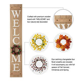 Glitzhome Welcome Sign with 4 Interchangeable Floral Wreaths for Front Door Porch, Farmhouse Wooden Hanging Wall Sign for Seasons Spring Fall Harvest Thanksgiving Christmas, 60”H, Natural Glitzhome