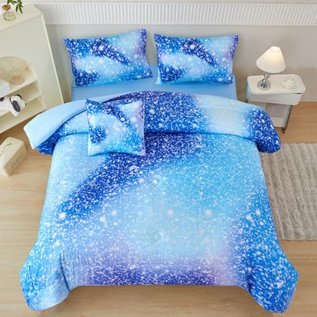 PERFEMET Blue Twin Comforter Set for Girls, 6 Pieces Twin Bed in A Bag, 3D Colorful Kids Bedding Comforter Set with Sheets, Tie Dye Ombre Fluffy Teen Girl Bed Set (Blue, Twin) PERFEMET