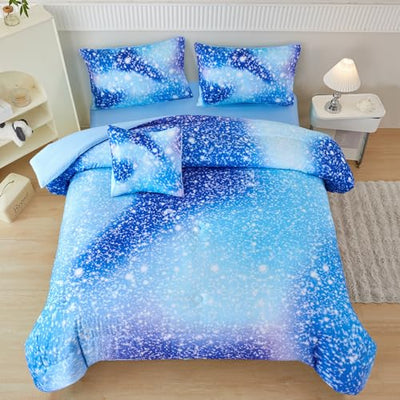 PERFEMET Blue Twin Comforter Set for Girls, 6 Pieces Twin Bed in A Bag, 3D Colorful Kids Bedding Comforter Set with Sheets, Tie Dye Ombre Fluffy Teen Girl Bed Set (Blue, Twin)