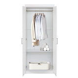 FurnitureR 2 Door Wardrobe, Wooden Armoire with Hanging Rod for Bedroom 68.2-Inch Wardrobe Storage Cabinet, White FurnitureR