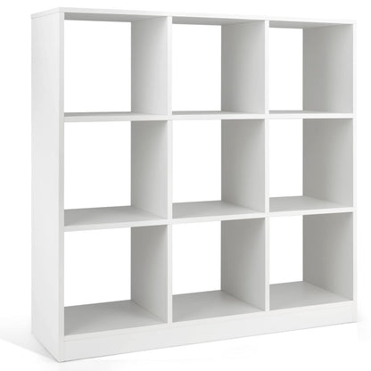 Giantex 9-Cube White Bookcase - Modern 4-Tier Freestanding Storage Organizer with Anti-Tipping Kit - WoodArtSupply