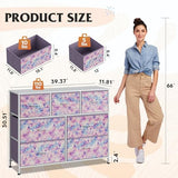 WLIVE 7 Drawer Dresser TV Stand, Entertainment Center, Media Console Table with Metal Frame and Wood Top for TV up to 46 inch, Chest of Drawers for Bedroom, Living Room, Tie-dye Purple Print WLIVE