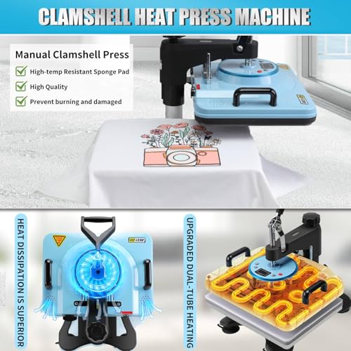 AKEYDIY 8 in 1 Heat Press 15x12 inch 360° Swing Away Digital Shirts Press Multifunction Heat Transfer Sublimation Machine Combo Heat Press Machines for T-Shirts Mugs Hat Plate Cap AKEYDIY