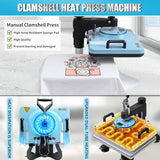 AKEYDIY 8 in 1 Heat Press 15x12 inch 360° Swing Away Digital Shirts Press Multifunction Heat Transfer Sublimation Machine Combo Heat Press Machines for T-Shirts Mugs Hat Plate Cap AKEYDIY