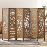 Asnefeli Wood Room Divider Wall and Folding Privacy Screen, 5.6 FT Tall Room Divider 6 Panel, Foldable Divider Panel, Environmentally Friendly Carved Privacy Divider for Home Bedroom Office (Brown) Asnefeli