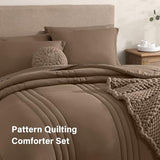 Monbix Queen Comforter Set - 7 Pieces Raw Umber Bed in a Bag Queen Bedding Sets with Comforters, All Seasons Comforter Bed Set with Sheets, Pillowcases & Shams Monbix