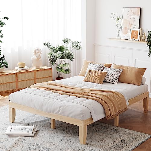 Giantex 14 Inch Queen Wood Platform Bed Frame, Minimalist Mattress Foundation with Solid Rubber Wood, Heavy Duty Wood Slat Support, Without Giantex