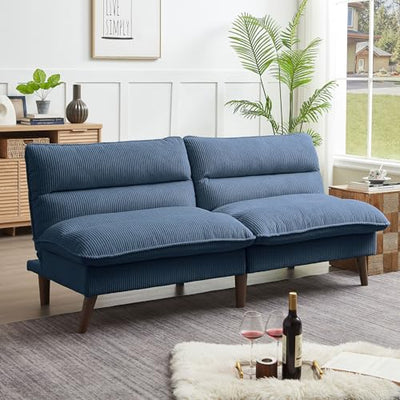 Convertible Futon Sofa Bed, 72" Loveseat Couch with 3-Level Adjustble Backrest, Modern Futon Loveseat Sofa for Living Room Apartment, Blue