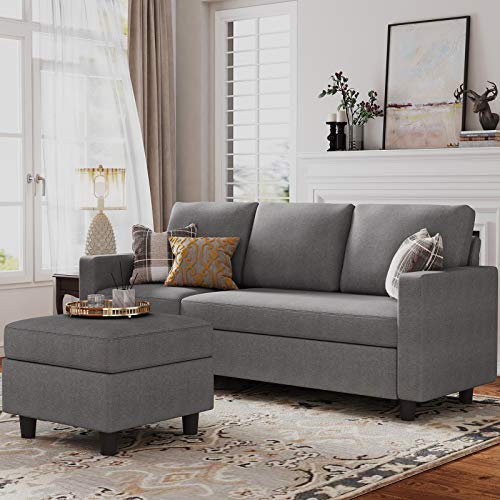 HONBAY Convertible Sectional Sofa, Convertible L Shaped Couch with Reversible Chaise, Sectional Couch for Small Space Apartment, Grey HONBAY