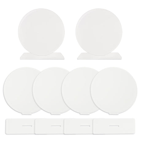 PYD Life 6 Pack Sublimation Acrylic Sign Plaque Display Blanks 5.9" Round with 5.1" x 1.8" Sublimation Acrylic Sheets Stand Thickness 1/6"(4mm) Custom Table Sign for Store Restaurant Party PYD Life
