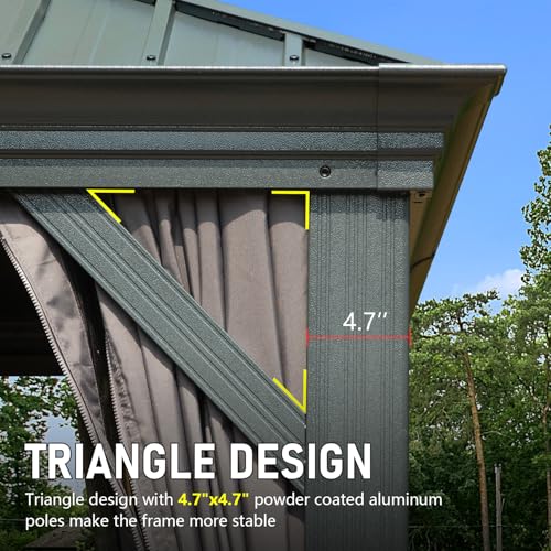 Domi Hardtop Gazebo 14x22FT, Outdoor Gazebo with Galvanized Steel Double Roof, Aluminum Frame, Built-in Gutter System, Curtain and Netting, Metal Gazebo Pavilion for Patio Deck Garden, Grey domi outdoor living