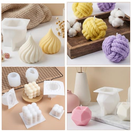 Afcabakila 6Pcs Silicone Candle Molds Set for Candle Making, Moldes para Velas 3D Yarn Ball Bubble Rose Cake Baking Dessert Soy Wax Soap DIY Scented Candles Craft Afcabakila