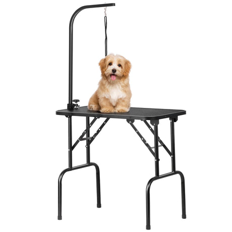 Yaheetech 32-inch Foldable Pet Dog Grooming Table with Adjustable Height Arm Drying Table for Home w/Noose for Small Dogs Cats Non-Slip Maximum Capacity Up to 220lbs Black Yaheetech