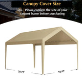 Carport Replacement Canopy, Replacement Top Cover for 10' x 20' Carport Frame, 180G PE Fabric Waterproof & UV Protected Tarp with Ball Bungees, Beige (Only Top Cover, Frame is not Included) Vanteriam