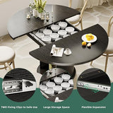 CABZOON 47-63in Extendable Round Dining Table for 4-8 Modern Round Kitchen Table Circle Dining Table with 2-Tier Storage Shelf, Space Saving Expandable Wood Oval for Living Room Walnut Black CABZOON