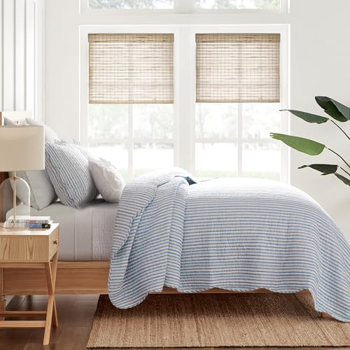Levtex Home - Martha Stripe Quilt Set - Full/Queen Quilt and Two Standard Shams - Stripe - Blue White - Quilt (88x92in.) and Shams (20x26in.) - Reversible - Cotton Levtex Home