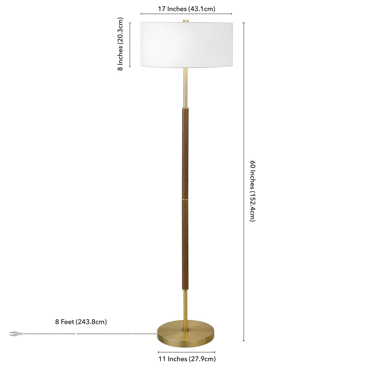 Henn&Hart 2-Light Floor Lamp with Fabric Shade in Rustic Oak/Brass/White, Floor Lamp for Home Office, Bedroom, Living Room Henn&Hart