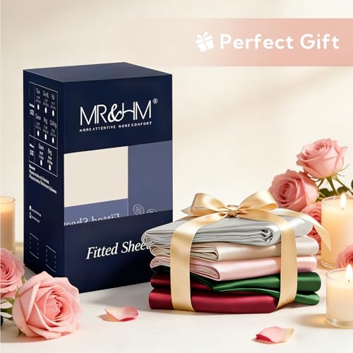 MR&HM Satin Fitted Sheet Full Size, Silky Bottom Sheet with Elastic Corner Straps, Deep Pocket up to 15 Inch, No More Slipping Off for Mattress - 1 Fitted Sheet Only (Brown Leopard) MR&HM
