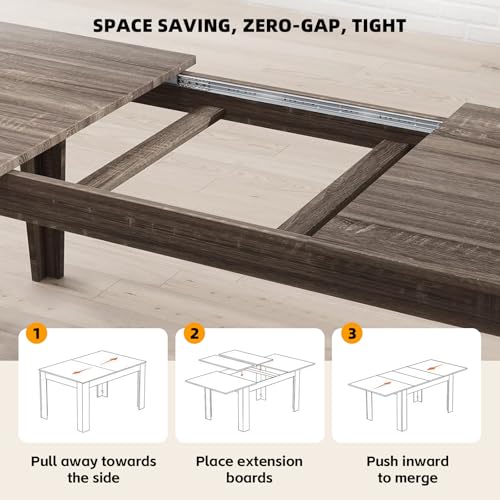 SoarFlash 5 Piece Extendable Dining Table Set for 4-8 Person, Wooden Dining Room Table with 4 Chairs for Gatherings, Meeting for Small Kitchens, Dining Office Areas(Grey/Grey) SoarFlash