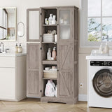 BOTLOG Farmhouse Bathroom Storage Cabinet, 67'' Tall Storage Cabinet with Barn Doors and Shelves, Kitchen Pantry Cabinet for Living Room, Dining Room, Rustic Grey BOTLOG