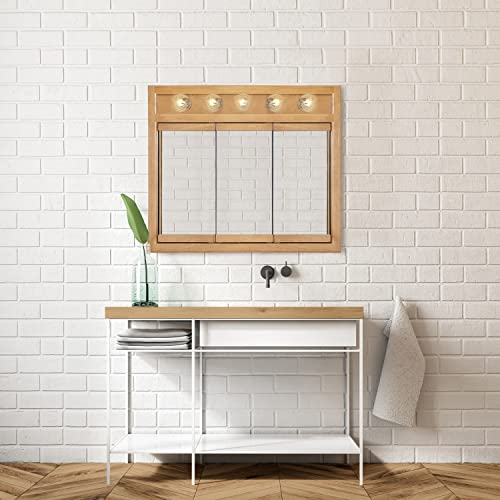 Design House 530618-NOK Richland Medicine 5-Light Solid Wood Frame Bathroom Cabinet with Mirrored Doors, 36-Inch, Nutmeg Oak Finish Design House