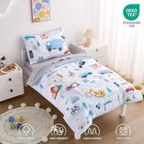 NacoMoco 4-Piece Cars Toddler Bedding Set for Boys Girls- Soft & Skin Friendly Toddler Bed Set Includes Toddler Comforter, Flat Sheet, Fitted Sheet and Pillowcase (Light Blue) NacoMoco