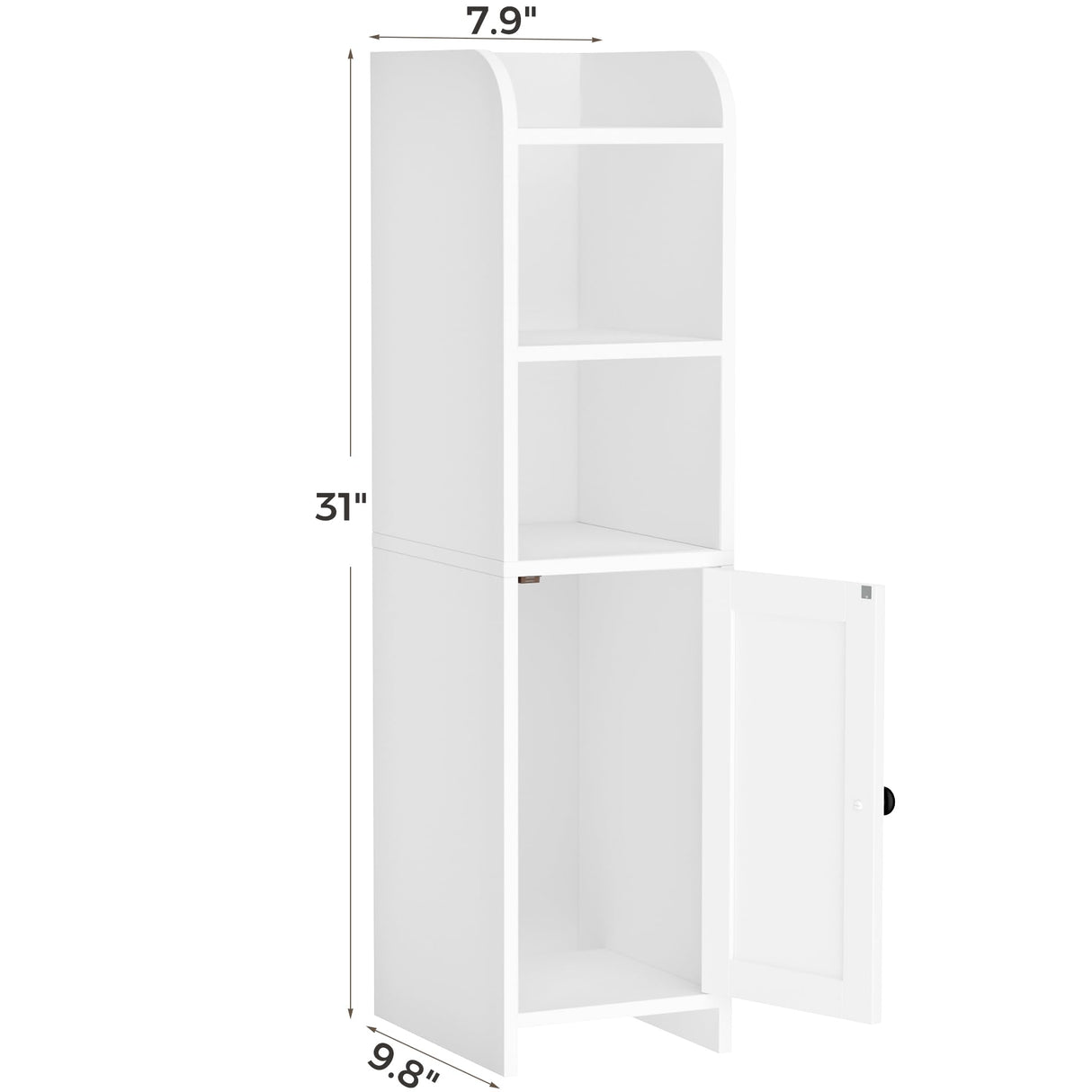 Homhedy Small Bathroom Storage Corner Floor Cabinet with Door and Shelves, Beside The Toilet Paper Stand for Skinny, Narrow Toilet Paper Cabinet, 9.8" D x 7.9" W x 31" H, White Homhedy
