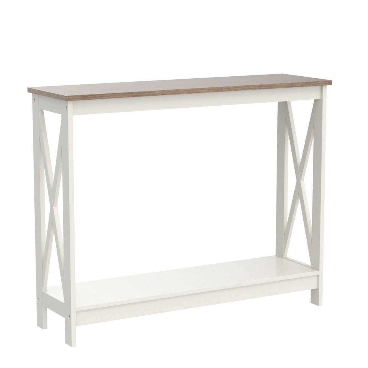 Sophia & William Console Table with Storage Shelf, 2 Tier Farmhouse Sofa Table for Entryway, Hallway, Living Room, Ivory+Oak