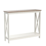 Sophia & William Console Table with Storage Shelf, 2 Tier Farmhouse Sofa Table for Entryway, Hallway, Living Room, Ivory+Oak Sophia & William