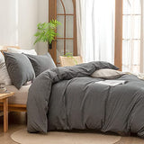 BESTOUCH Duvet Cover Set 100% Washed Cotton Linen Feel Super Soft Comfortable Chic Lightweight 2 PCs Home Bedding Set Solid Dark Grey Twin/Twin XL BESTOUCH