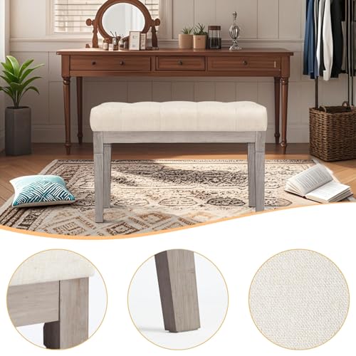 CangLong 27.5 inch Wide Rectangle Ottoman Bench, Tufted Fabric Footrest with Wood Leg for Living Room, Bedroom & Entry, Beige CangLong
