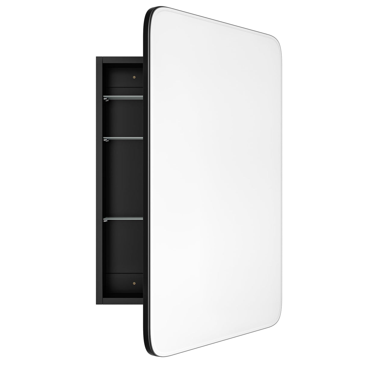 AGDULL Vintage-Style Bathroom Wood Black Cabinet with 17.5''x29'' Curved Mirror, Recessed Medicine Cabinet, Bathroom Storage Cabinet AGDULL