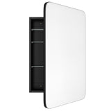 AGDULL Vintage-Style Bathroom Wood Black Cabinet with 17.5''x29'' Curved Mirror, Recessed Medicine Cabinet, Bathroom Storage Cabinet AGDULL