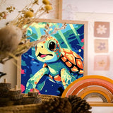Gemozaic Sea Turtle Paint by Numbers Kit for Kids with Frame and Easel, Kids Paint by Number on Canvas for Age 4-8, 8x8 Inch Gemozaic
