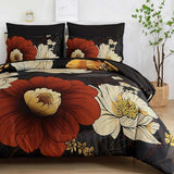 Xruibed Black Floral Comforter Set Queen Size 7 Pieces Bed in a Bag Flower Bedding Sets Lightweight Boho Bed Set with Sheet,Pillowcases&Shams for All Season Xruibed