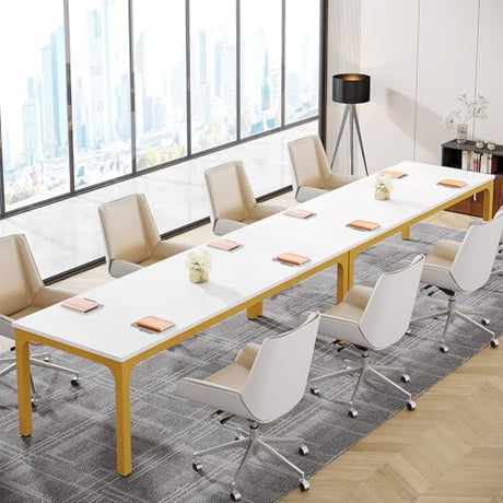 Tribesigns 78.74-Inch Conference Table Set,13FT Conference Room Table, Large Rectangle Meeting Seminar Tables Set,Long Business Tables (Chair not Included) (2, White+Gold, 2 Pack) Tribesigns