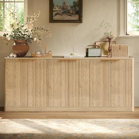Evermagin 67" Fluted Oak Buffet Cabinet Sideboard with Storage, Large Credenza with 6 Doors, Wood Mid Century Modern Sideboard for Kitchen and Living Room (67"*31.5"*15.7") Evermagin