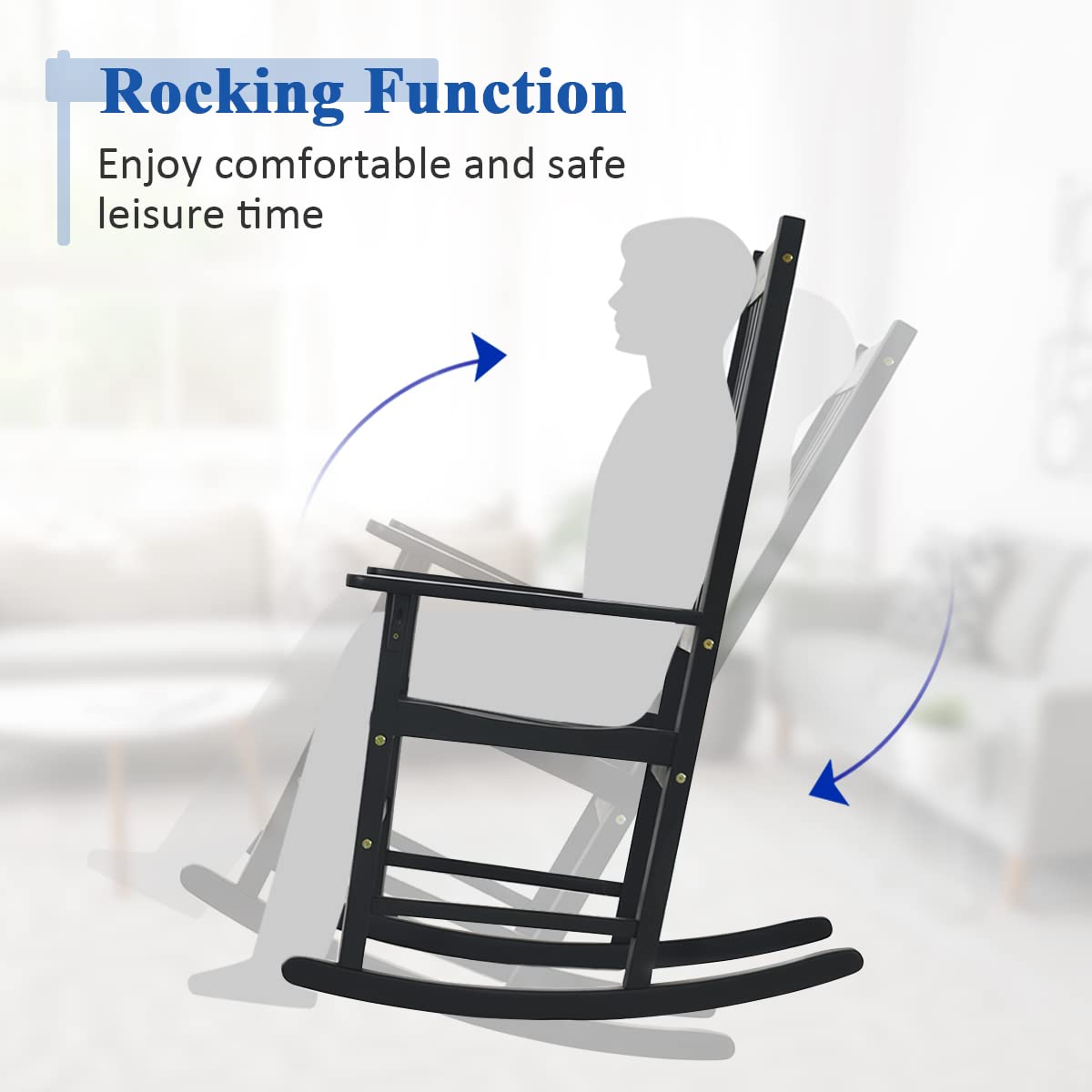 Tangkula Acacia Wood Porch Rocking Chair Set, Wooden Rocking Chair Rocker with High Back & Armrest for Indoor Outdoor Use, Patio Rocker for Garden Lawn Balcony Backyard Poolside (2, Black) Tangkula