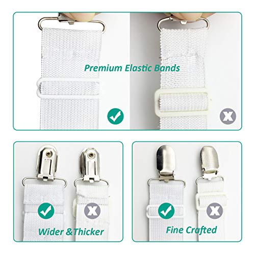 Bed Sheet Fasteners, Adjustable Mattress Suspenders, Mattress Cover Straps, Bed Corner Holder and Keepers and the Bed Sheet Grippers Clips (Triangle White Set of 4) RayTour