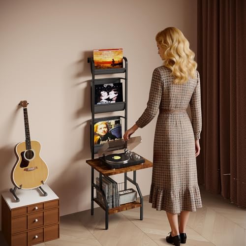 Lutown-Teen Record Player Stand with Vinyl Storage, Record Player Table Holds up to 200 Albums, 5-Tier Turntable Stand for Living Room, Rustic Brown Lutown-Teen