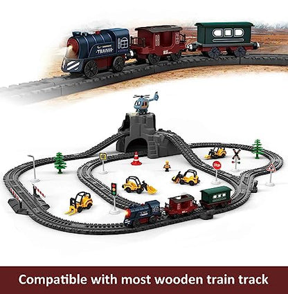 Battery Operated Train for Wooden Track, 3Pcs Train Toy Set for 3 4 5+Years Old Boy Girl Toddlers, Motorized Train Accessories Electric Train Compatible with Thomas & Friends, Brio and Chuggi - WoodArtSupply