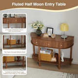 XUZENEST 43.3“ Fluted Half Moon Console Table, Modern Entryway Console Sofa Table with Storage, Narrow Wood Accent Tables Behind Couch Tables for Living Room, Hallway, Foyer(Walnut) XUZENEST