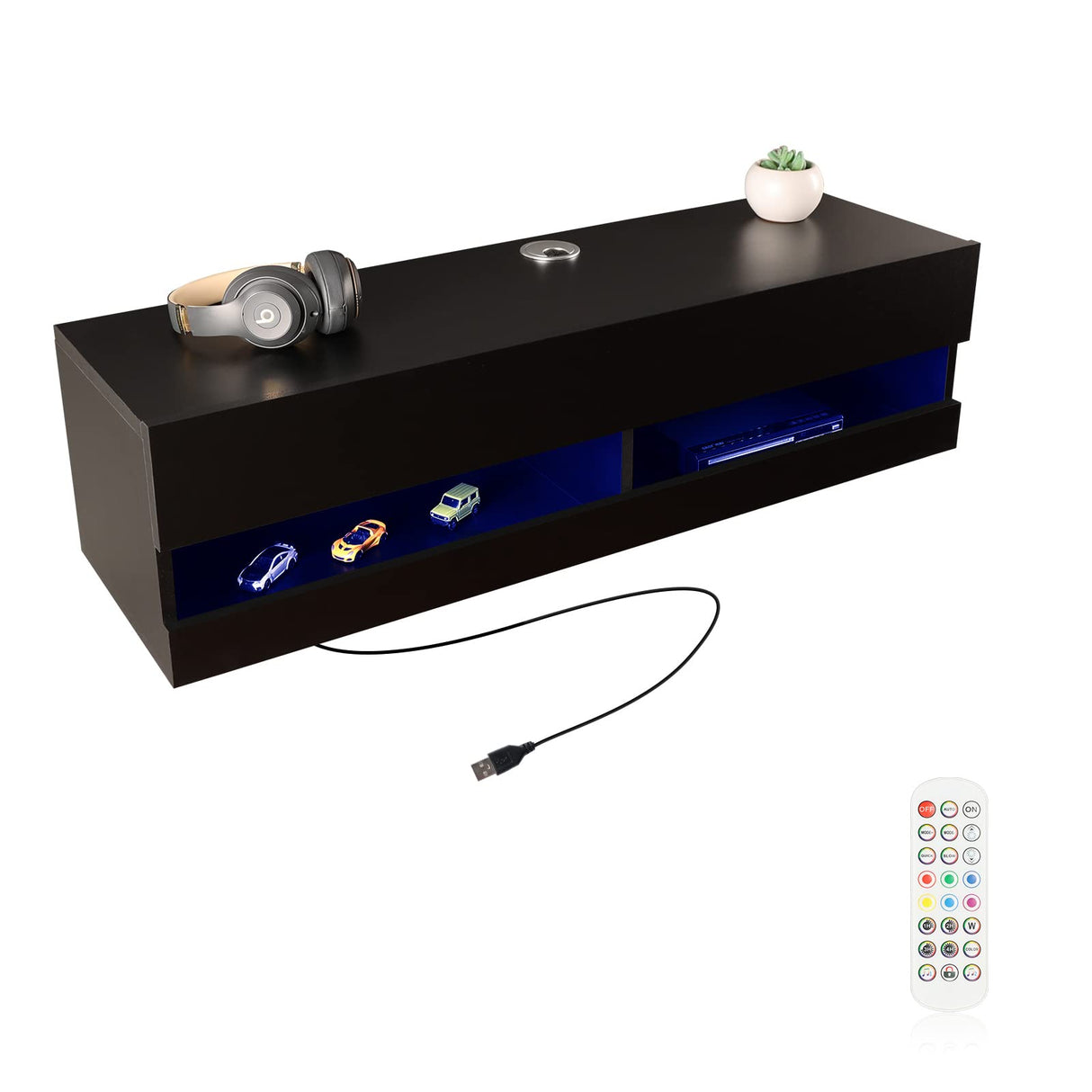 KELIXU Floating TV Stand Wall Mounted TV Shelf, Floating Entertainment Center Black TV Stand with Storage Media Console Shelf for Living Room, Bedroom - 39.4"(L) x 11.8"(W) x 10.2"(H) KELIXU