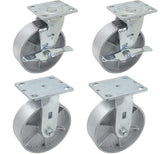 IconCasterWheels 6" x 2" Steel Heavy Duty Caster, Set of 4 Industrial Casters | 2 Swivel Top Lock Brake Caster & 2 Rigid Top Plate Caster | Top Plate 4 x 4.5, Load Capacity 4,800 lbs per Set (4-Pack) ICONCASTERWHEELS