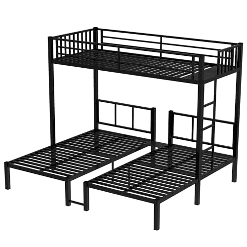 Bellemave Metal Twin Over Twin Over Twin Bunk Beds for 3 Kids, Heavy Duty Triple Bunk Bed Frame with Built-in Desk,3 Bed Bunk Beds,Twin Size Triple Bed,Detachable,Black Bellemave