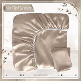 VACVELT 3-Piece Satin Fitted Sheet Set Queen Size, Beige Bottom Bed Sheet with 2 Pillowcases, Similar to Silk Sheets, Luxury & Silky Bedding Set, 15 Inch Deep Pocket VACVELT