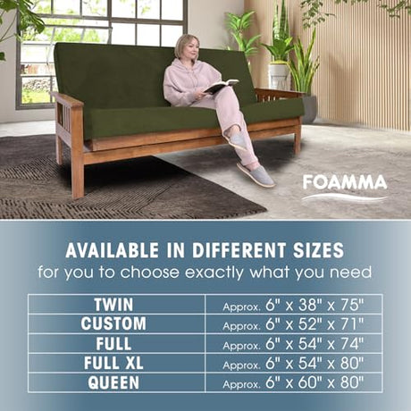 Foamma Memory Foam Futon Mattress, Double-Sided Foldout Couch Futon Mattress - Queen (Deep Forest) - Comfortable and Heavy Duty Sofa Bed, Thick Corded Cushion for All (Frame NOT Included) Foamma